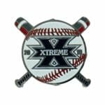 Baseball shaped pin with crossed bats