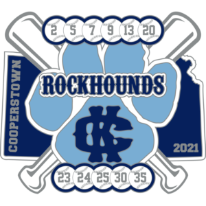 State shape with numbers on the baseball. Soft enamel pin design.