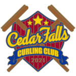 Soft enamel pin for curling team.
