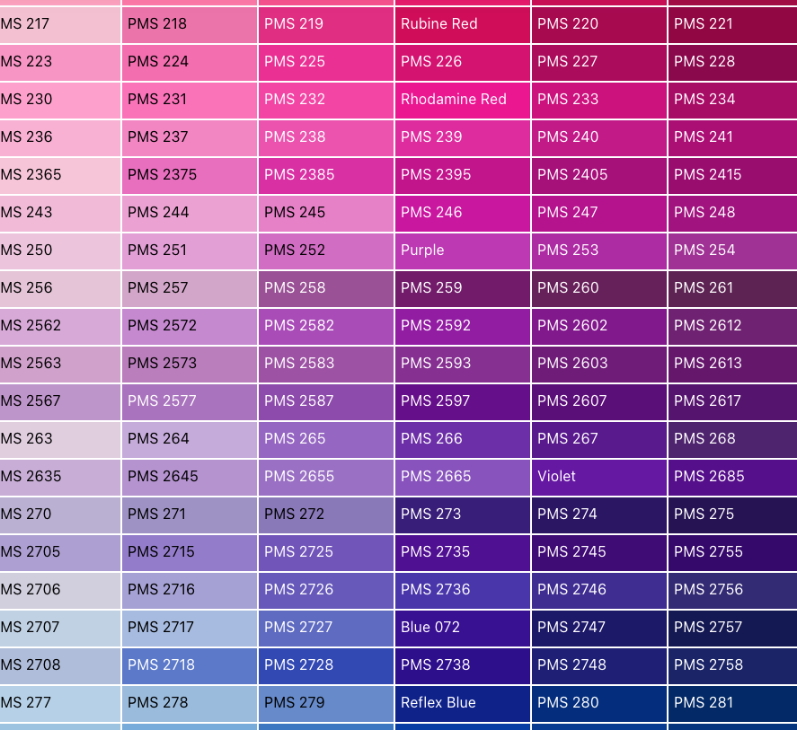 Trading Pin Color Chart - Pin Pantone Color List - All Star Trading Pins